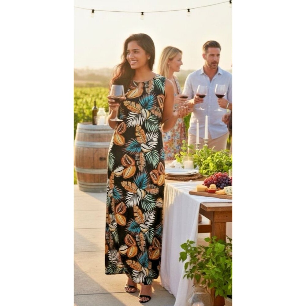 Harper 241 NWOT sleeveless womens lined maxi dress tropical vacation summer glam